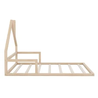 Full Size Wood Floor Bed with House-Shaped Headboard, Sturdy Pine Wood Construction, Easy Assembly, 78" L x 56.5" W x 46.5" H, Natural(m-8)