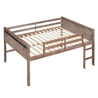Wood Twin Size Loft Bed with Hanging Clothes Racks, Guardrails, and Playful Space, Solid Pine Construction, 79" L x 42" W x 42.5" H, Natural(m-10)