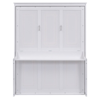 Space-Saving Design Queen Size Murphy Bed with Shelf, Solid Wood and MDF, 86" L x 69.5" W x 87" H, White