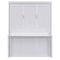 Space-Saving Design Queen Size Murphy Bed with Shelf, Solid Wood and MDF, 86" L x 69.5" W x 87" H, White(m-2)