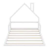 Full Size Wood Floor Bed with House-Shaped Headboard, Sturdy Pine Wood Construction, Easy Assembly, 78" L x 56.5" W x 46.5" H, White(m-6)