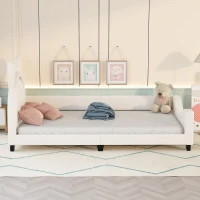 Twin Size Upholstered Daybed with Carton Ears Shaped Headboard, Sturdy Wood Frame, Easy Assembly, 80" L x 41" W x 37" H, White(m-4)