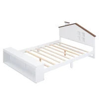 Full Size House Platform Bed with LED Lights, Multi-Storage, and Sturdy Pine Wood Construction, 87.5" L x 58.5" W x 39.5" H, White(m-11)