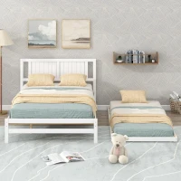Full Size Platform Bed with Adjustable Trundle, Solid Pine Wood and MDF, 78" L x 97.5" W x 39.5" H, White(m-1)