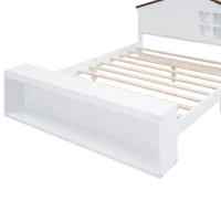 Full Size House Platform Bed with LED Lights, Multi-Storage, and Sturdy Pine Wood Construction, 87.5" L x 58.5" W x 39.5" H, White(m-10)