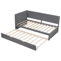 Vinsetto Twin Size Wood Daybed with Trundle, Rustic Guardrail, Solid Wood Construction, 77.5" L x 42" W x 33.5" H, Grey(m-12)
