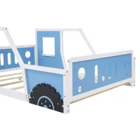Full Size Classic Car-Shaped Platform Bed with Wheels, Pine Wood Frame, Easy Assembly, 77.5" L x 57" W x 32" H, Blue(m-6)
