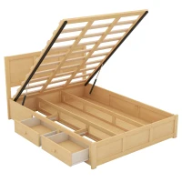 Full Size Wood Platform Bed with Underneath Storage, 2 Drawers, and Sturdy Wood Frame, 78" L x 57.5" W x 37.5" H, Natural(m-14)