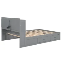 Vinsetto Wood Full Size Platform Bed with Storage Headboard, 4 Drawers, USB Charging Interface, 87" L x 56.5" W x 39.5" H, Gray(m-14)