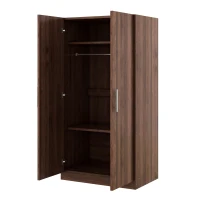 2-Door Wooden Wardrobe Armoire with 3 Storage Shelves, Solid Wood and MDF, 31.5" L x 20" W x 67" H, Brown(m-10)