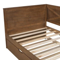 Vinsetto Twin Size Wood Daybed with Trundle, Rustic Guardrail, Solid Wood Construction, 77.5" L x 42" W x 33.5" H, Brown(m-6)