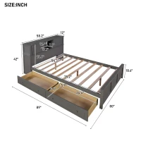 Vinsetto Full Size Platform Bed with Storage Headboard, Sliding Door, 2 Drawers, Solid Wood and MDF, 89" L x 58" W x 42" H, Gray(m-3)
