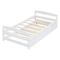 Twin Size Platform Bed with Twin Size Trundle, Headboard and Footboard, Sturdy Pine Wood Construction, 77.5" L x 40.5" W x 22" H, White(m-10)