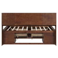 Full Size Wooden Captain Bed with Storage Shelves, 4 Drawers, 2 Cabinets, and Bookcase Headboard, 79" L x 63" W x 48" H, Antique brown(m-13)