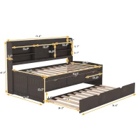 Classic Style Twin Size Wooden Captain Bed with Built-in Bookshelves, 3 Storage Drawers, and Trundle, 77.5" L x 88" W x 47" H, Antique Gray(m-3)