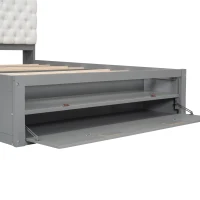 Wood Queen Size Platform Bed with Storage Headboard, Shoe Rack, and 4 Drawers, 90.5" L x 63" W x 43" H, Gray(m-11)