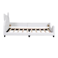 Teddy Fleece Twin Size Upholstered Daybed with Carton Ears Shaped Headboard, Sturdy Frame, Easy to Assemble, 80" L x 41" W x 37" H, White(m-11)