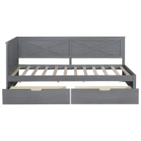 Vinsetto Twin Size Wood Daybed with 2 Drawers, Rustic Guardrail, Solid Pine Wood and MDF, 77.5" L x 42" W x 33.5" H, Grey(m-10)