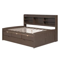 Classic Style Full Size Wooden Captain Bed with Built-in Bookshelves, 3 Storage Drawers, Trundle, 79" L x 104.5" W x 47" H, Antique Gray(m-9)