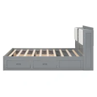 Vinsetto Wood Full Size Platform Bed with Storage Headboard, 4 Drawers, USB Charging Interface, 87" L x 56.5" W x 39.5" H, Gray(m-13)