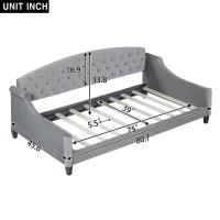 Modern Luxury Tufted Button Twin Size Upholstered Daybed Frame with Foam Padding, Wood Supports, 80.5" L x 45.5" W x 34" H, Gray(m-3)