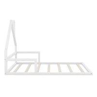 Full Size Wood Floor Bed with House-Shaped Headboard, Sturdy Pine Wood Construction, Easy Assembly, 78" L x 56.5" W x 46.5" H, White(m-8)