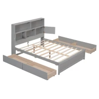 Vinsetto Full Size Platform Bed with Storage Headboard, Charging Station, 4 Drawers, Solid Wood and MDF, 85" L x 55" W x 48" H, Gray(m-13)