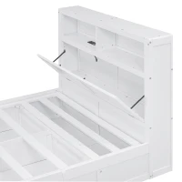 Wood Full Size Hydraulic Platform Bed with Storage LED Headboard, Charging Station, and 2 Drawers, 86" L x 56.5" W x 47" H, White(m-8)
