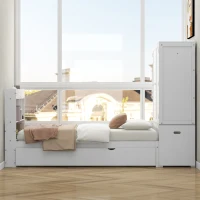 Vinsetto Twin Size Platform Bed with Storage Headboard, Footboard, Pull Out Shelves, and Twin Size Trundle, 101" L x 41.5" W x 65.5" H, White(m-4)