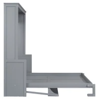 Space-Saving Design Queen Size Murphy Bed with Shelf, Solid Wood and MDF, 86" L x 69.5" W x 87" H, Gray(m-15)