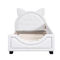 Teddy Fleece Twin Size Upholstered Daybed with Carton Ears Shaped Headboard, Sturdy Frame, Easy to Assemble, 80" L x 41" W x 37" H, White(m-9)