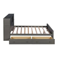 Vinsetto Full Size Platform Bed with Storage Headboard, Sliding Door, 2 Drawers, Solid Wood and MDF, 89" L x 58" W x 42" H, Gray(m-11)