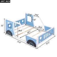 Full Size Classic Car-Shaped Platform Bed with Wheels, Pine Wood Frame, Easy Assembly, 77.5" L x 57" W x 32" H, Blue(m-3)