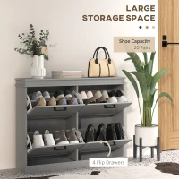 HOMCOM Shoe Storage Cabinet with 4 Flip Drawers and Adjustable Shelves, Narrow Shoe Cabinet for 20 Pairs of Shoes, Grey(m-4)