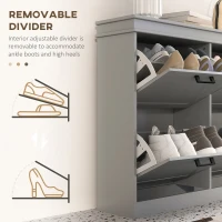 HOMCOM Shoe Storage Cabinet with 4 Flip Drawers and Adjustable Shelves, Narrow Shoe Cabinet for 20 Pairs of Shoes, Grey(m-6)