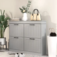 HOMCOM Shoe Storage Cabinet with 4 Flip Drawers and Adjustable Shelves, Narrow Shoe Cabinet for 20 Pairs of Shoes, Grey(m-9)