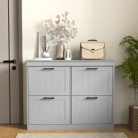 HOMCOM Shoe Storage Cabinet with 4 Flip Drawers and Adjustable Shelves, Narrow Shoe Cabinet for 20 Pairs of Shoes, Grey(m-8)