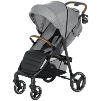 Qaba Lightweight Baby Stroller with One-Click Fold, Toddler Travel Stroller with Adjustable Backrest Footrest, Compact Stroller with All Wheel Suspension, Sun Canopy, Gray(m-11)