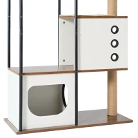 Multi-Level Cat Tree Tower and Condo with Cave, 2 Scratching Posts, Perch, Broad Activity Platform, 31.5" L x 16" W x 60" H, White+Vintage(m-11)