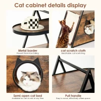 Vintage Wooden Cat House End Table with Hidden Condo, Storage Shelf, Durable Pet Furniture, 23.5" L x 13" W x 30" H, Black+Vintage(m-6)