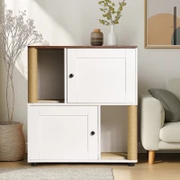Double Cat Litter Box Enclosure with Shelves and Particle Board, Cat Cabinet Fits Most Litter Boxes, 31.5" L x 20" W x 34.5" H, White+Vintage(m-1)