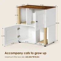 Double Cat Litter Box Enclosure with Shelves and Particle Board, Cat Cabinet Fits Most Litter Boxes, 31.5" L x 20" W x 34.5" H, White+Vintage(m-3)