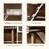 Wooden Multifunctional Cat House TV Stand with Resting, Entertainment, Dining, and Bathroom Areas, 58" L x 23" W x 32" H, White+Vintage(m-5)