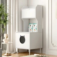 Indoor Cat House Storage Cabinet with Shelves and Doors, Hidden Cat Litter Box Furniture, 20.5" L x 21.5" W x 53" H, White+Vintage(m-8)
