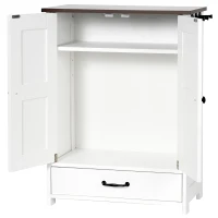 Storage Dog Feeding Station with Hidden Bowls, Adjustable Panel, Hooks, for Medium Dogs, 23.5" L x 14" W x 31.5" H, White+Deep Walnut(m-16)