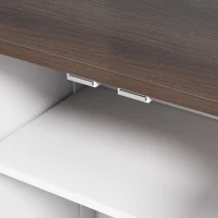 Storage Dog Feeding Station with Hidden Bowls, Adjustable Panel, Hooks, for Medium Dogs, 23.5" L x 14" W x 31.5" H, White+Deep Walnut(m-11)