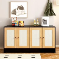 Double Litter Box Enclosure for 2 Cats with Rattan Doors and Sisal Scratch Panel, Hidden Cat Furniture, 47" L x 20" W x 23.5" H, Light Oak(m-7)