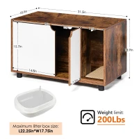 Cat Litter Box Enclosure with Double Doors, Fits Cats Under 16 lbs, Hidden Washroom Furniture Style, 31.5" L x 19" W x 19" H, White+Vintage(m-3)