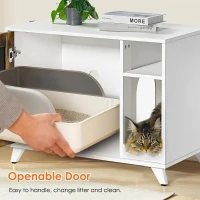 Modern Cat Litter Box Enclosure Furniture with Scratching Pad and Chalkboard Doors, Particle Board, 30.5" L x 20" W x 24" H, White+Vintage(m-7)