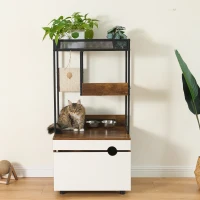 Cat Litter Box Enclosure with Cat Tree Tower, Multi-Functional Cat Furniture Cabinet, 23.5" L x 19" W x 48.5" H, White+Vintage(m-6)
